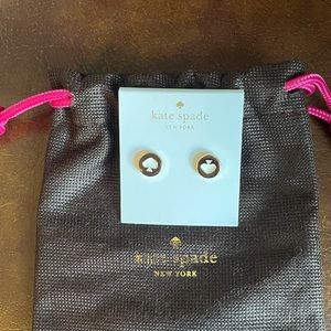 Kate Spade gold and white branded stud earrings